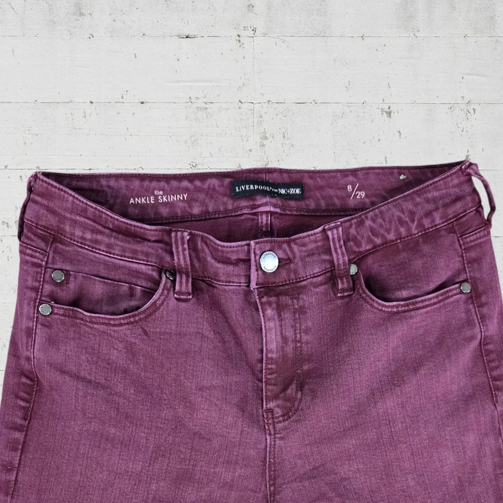 Liverpool Nic and Zoe Black Cherry Red Mid Rise Crop Ankle Skinny Jeans Size 8